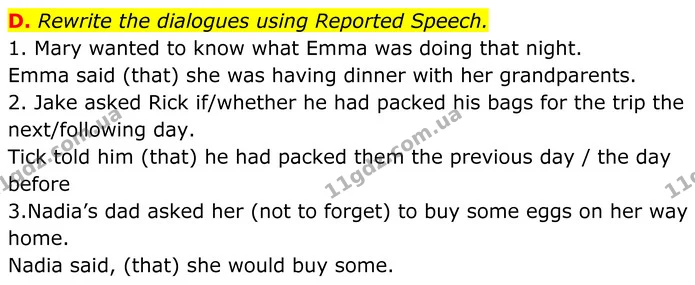 D. Rewrite the dialogues using Reported Speech. — ГДЗ граматика Англійська мова 7 клас Мітчелл