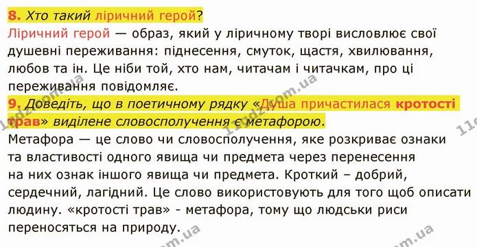 8. Хто такий ліричний герой? — ГДЗ Українська література 5 клас Авраменко 2022