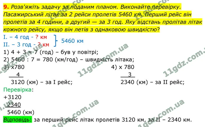 9. Розв'яжіть задачу за поданим планом. Виконайте перевірку. — ГДЗ Математика 4 клас Логачевська 1-2 ч. 2021