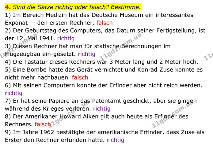 4. Sind die Sätze richtig oder falsch? Bestimme. — ГДЗ Німецька мова 10 клас Сотникова 2018