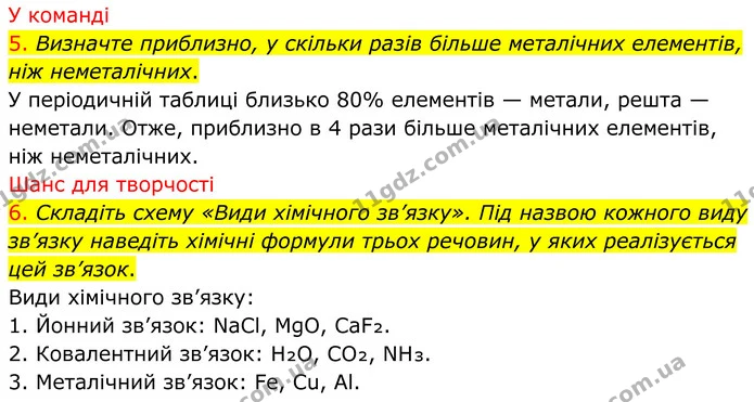 5. Визначте приблизно, у скільки разів більше металічних елементів, ніж неметалічних. — ГДЗ Хімія 8 клас Попель