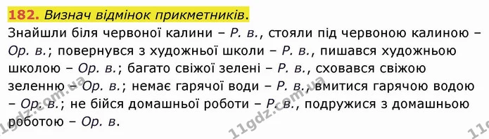 182. Визнач відмінок прикметників. — ГДЗ Українська мова та читання 4 клас Коваленко
