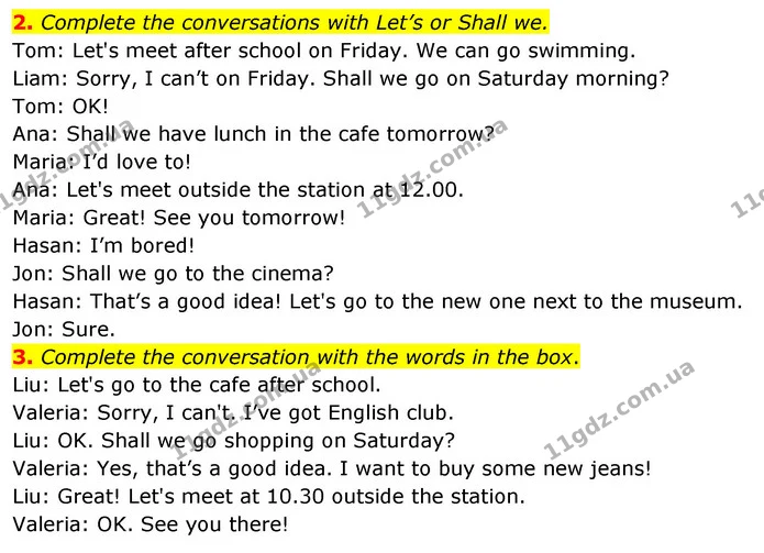 2. Complete the conversations with Let’s or Shall we. — ГДЗ Робочий зошит Англійська мова 5 клас Коста (prepare 5)