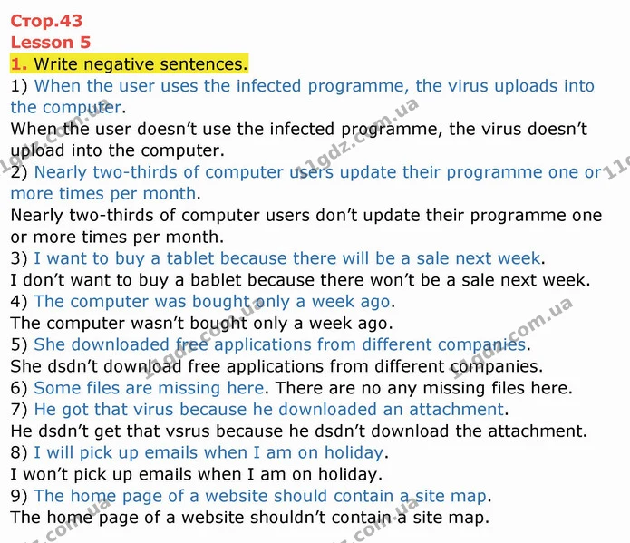 1. Write negative sentences. — ГДЗ Робочий зошит англійська мова 10 клас Ходаковська