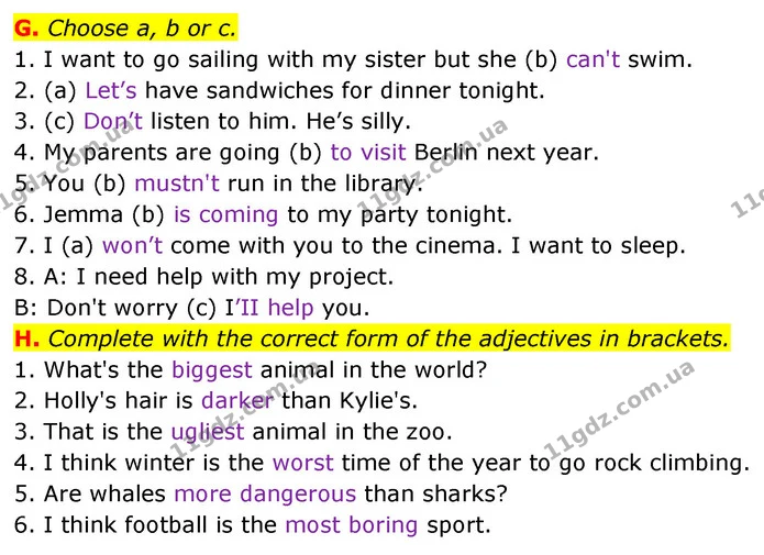 G. Choose a, b or c. — ГДЗ Збірник тестів Англійська мова 5 клас Мітчелл (Test Booklet)