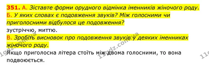 351. А. Зіставте форми орудного відмінка іменників жіночого роду. — ГДЗ Українська мова 6 клас Заболотний 2023