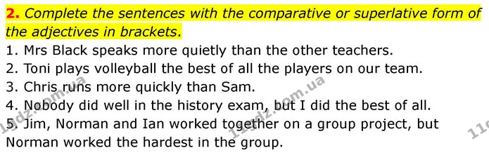 2. Complete the sentences with the comparative or superlative form of the adjectives in brackets. — ГДЗ робочий зошит Англійська мова 7 клас Prepare