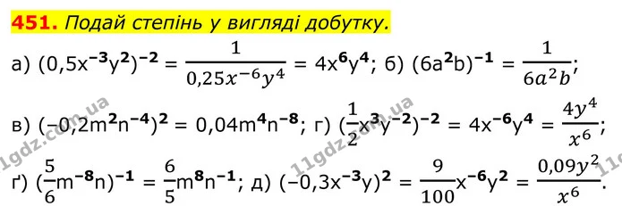 451. Подай степінь у вигляді добутку. — ГДЗ Алгебра 8 клас Бевз