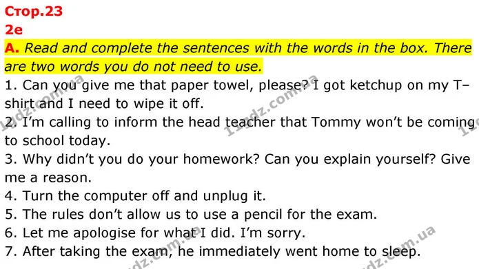 A. Read and complete the sentences with the words in the box. There are two words you do not need to use. — ГДЗ робочий зошит Англійська мова 7 клас Мітчелл