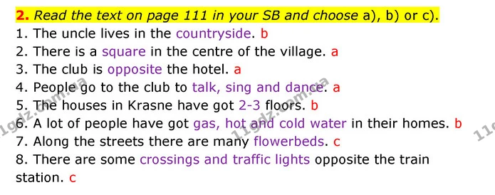 2. Read the text on page 111 in your SB and choose a), b) or c). — ГДЗ Робочий зошит Англійська мова 5 клас Карпюк
