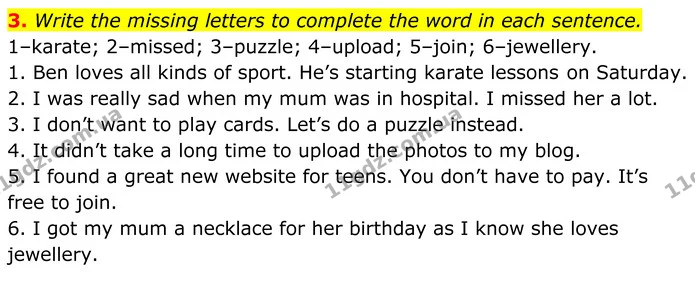 3. Write the missing letters to complete the word in each sentence. — ГДЗ Англійська мова 7 клас Коста
