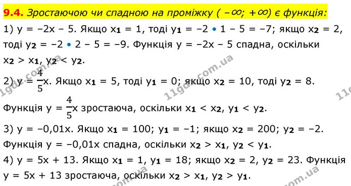 9.4. Зростаючою чи спадною на проміжку ( –∞; +∞) є функція: — ГДЗ Алгебра 9 клас Істер