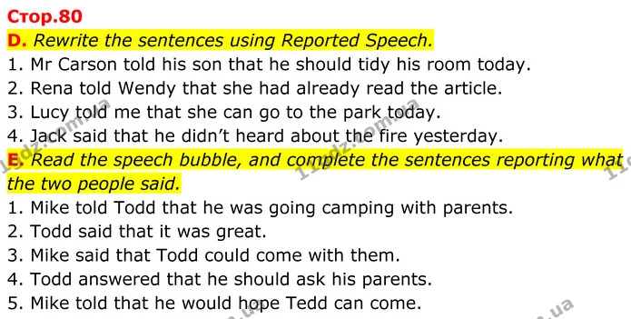 D. Rewrite the sentences using Reported Speech. — ГДЗ робочий зошит Англійська мова 7 клас Мітчелл