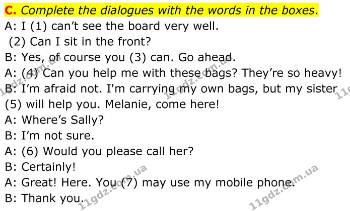 C. Complete the dialogues with the words in the boxes. — ГДЗ робочий зошит Англійська мова 7 клас Мітчелл