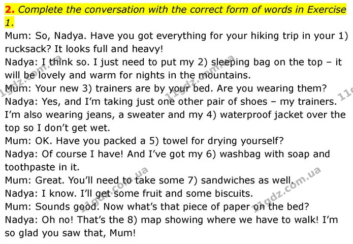2. Complete the conversation with the correct form of words in Exercise 1. — ГДЗ робочий зошит Англійська мова 7 клас Prepare
