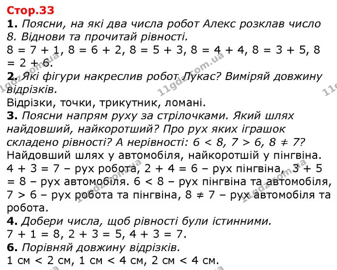 1. Поясни, на які два числа робот Алекс розклав число 8. Віднови та прочитай рівності. — ГДЗ Математика 1 клас Лишенко 2018