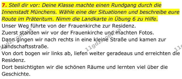 7. Stell dir vor: Deine Klasse machte einen Rundgang durch die Innenstadt Münchens. Wähle eine der Situationen und beschreibe eure — ГДЗ Німецька мова 8 клас Сотникова (2025) 4 рік