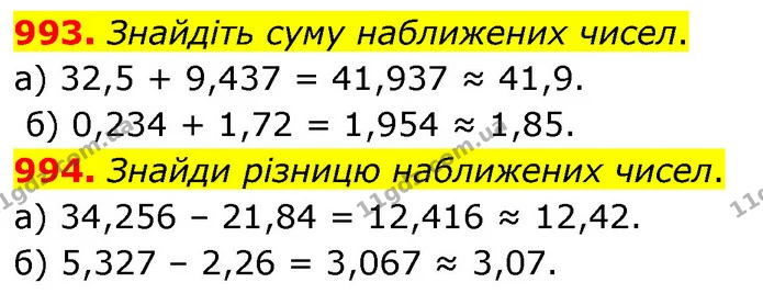 993. Знайдіть суму наближених чисел. — ГДЗ Математика 6 клас Бевз 1-2 ч.