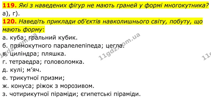 119. Які з наведених фігур не мають граней у формі многокутника? — ГДЗ Математика 6 клас Біос 1-2 ч.