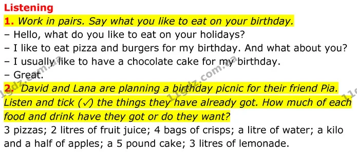 1. Work in pairs. Say what you like to eat on your birthday. — ГДЗ Англійська мова 7 клас Коста