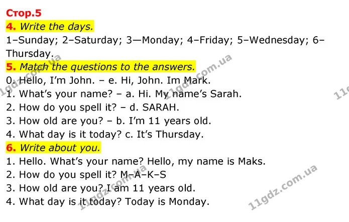 4. Write the days. — ГДЗ Робочий зошит Англійська мова 5 клас Коста (prepare 5)