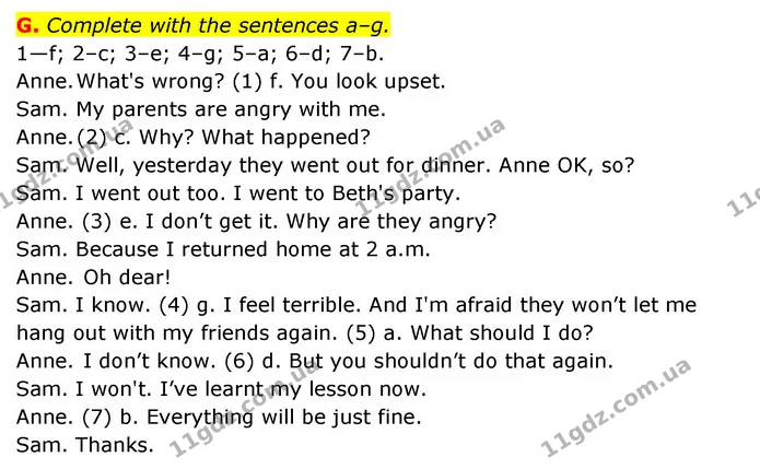 G. Complete with the sentences a–g. — ГДЗ Робочий зошит Англійська мова 6 клас Мітчелл