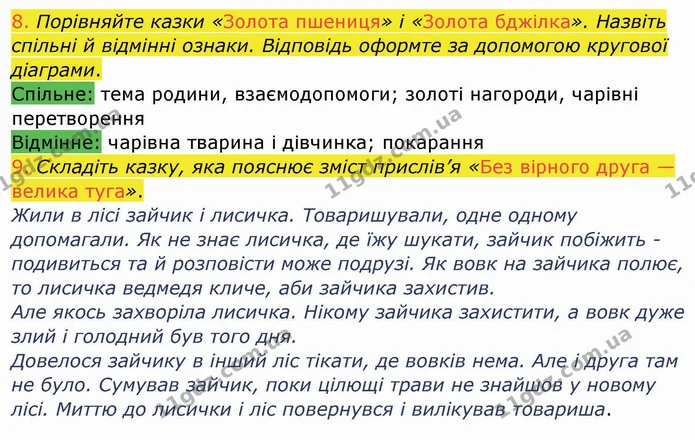 8. Порівняйте казки «Золота пшениця» і «Золота бджілка». Назвіть спільні й відмінні ознаки. Відповідь оформте за допомогою кругової — ГДЗ Українська мова та читання 4 клас Богданець-Білоскаленко