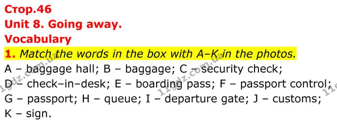 1. Match the words in the box with A–K in the photos. — ГДЗ Англійська мова 8 клас Стайрінг (Prepare)