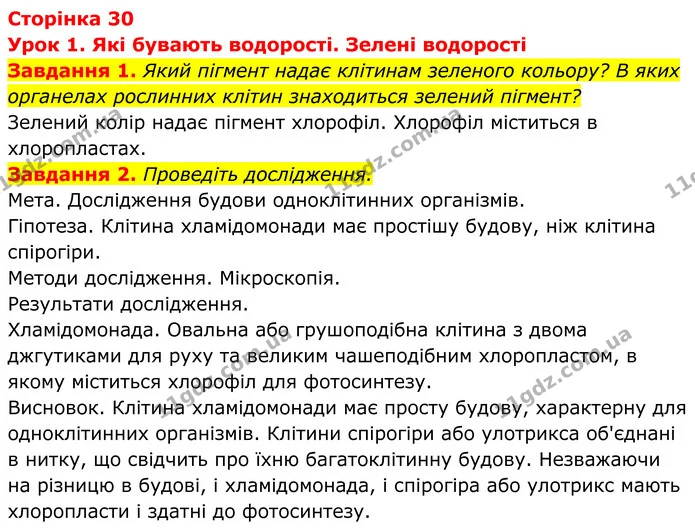 1. Який пігмент надає клітинам зеленого кольору? В яких органелах рослинних клітин знаходиться зелений пігмент? — ГДЗ Робочий зошит Біологія 7 клас Мирна 2024
