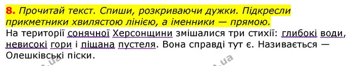 8. Прочитай текст. Спиши, розкриваючи дужки. Підкресли прикметники хвилястою лінією, а іменники — прямою. — ГДЗ Українська мова 3 клас Пономарьова 2020