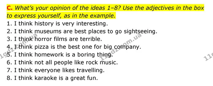 C. What’s your opinion of the ideas 1–8? Use the adjectives in the box to express yourself, as in the example. — ГДЗ Робочий зошит Англійська мова 6 клас Мітчелл