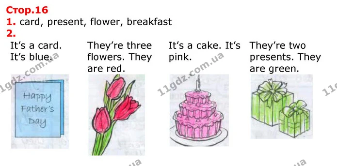 1. card, present, flower, breakfast — ГДЗ Робочий зошит Англійська мова 2 клас Косован (Мітчелл)