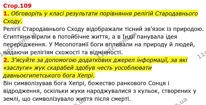 1. Обговоріть у класі результати порівняння релігій Стародавнього Сходу. — Історія України Всесвітня історія 6 клас Щупак