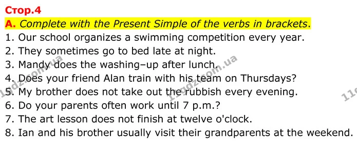 A. Complete with the Present Simple of the verbs in brackets. — ГДЗ граматика Англійська мова 7 клас Мітчелл