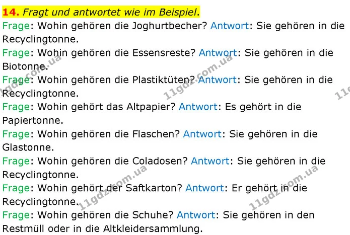 14. Fragt und antwortet wie im Beispiel. — ГДЗ Німецька мова 7 клас Басай