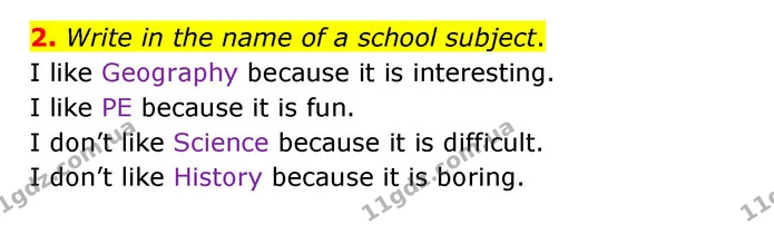 2. Write in the name of a school subject. — ГДЗ Робочий зошит Англійська мова 5 клас Карпюк