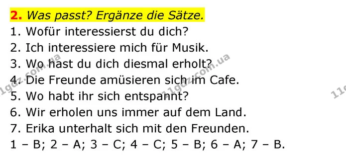 2. Was passt? Ergänze die Sätze. — ГДЗ Німецька мова 8 клас Сидоренко