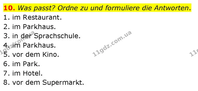 10. Was passt? Ordne zu und formuliere die Antworten. — ГДЗ Німецька мова 7 клас Басай