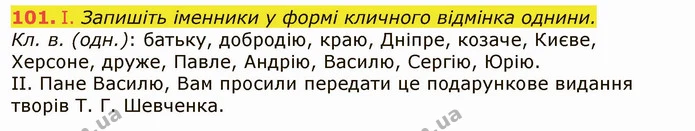 101. І. Запишіть іменники у формі кличного відмінка однини. — ГДЗ Українська мова 6 клас Заболотний 2019