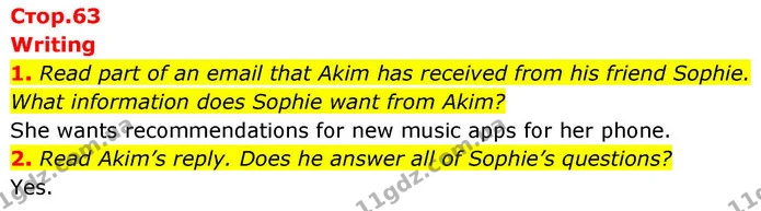 1. Read part of an email that Akim has received from his friend Sophie. What information does Sophie want from Akim? — ГДЗ робочий зошит Англійська мова 8 клас Гарет Джонс 2025