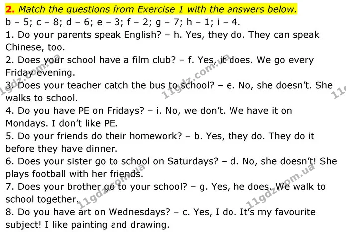 2. Match the questions from Exercise 1 with the answers below. — ГДЗ Робочий зошит Англійська мова 5 клас Коста (prepare 5)