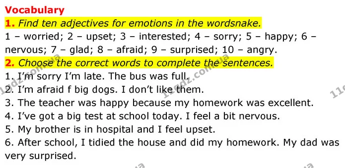 1. Find ten adjectives for emotions in the wordsnake. — ГДЗ робочий зошит Англійська мова 6 клас Prepare