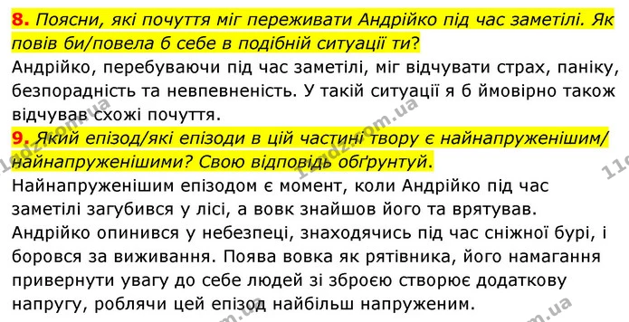 8. Поясни, які почуття міг переживати Андрійко під час заметілі. Як повів би/повела б себе в подібній ситуації ти? — ГДЗ Українська література 6 клас Коваленко 2023