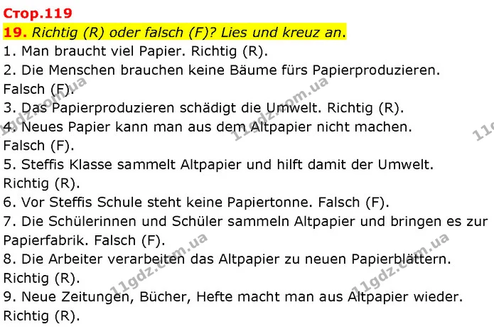 19. Richtig (R) oder falsch (F)? Lies und kreuz an. — ГДЗ Німецька мова 7 клас Басай