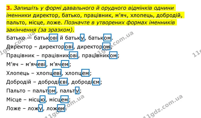 3. Запишіть у формі давального й орудного відмінків однини іменники директор, батько, працівник, м’яч, хлопець, добродій, пальто — ГДЗ Українська мова 6 клас Авраменко