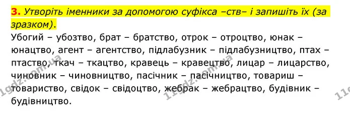 3. Утворіть іменники за допомогою суфікса –ств– і запишіть їх (за зразком). — ГДЗ Українська мова 6 клас Авраменко