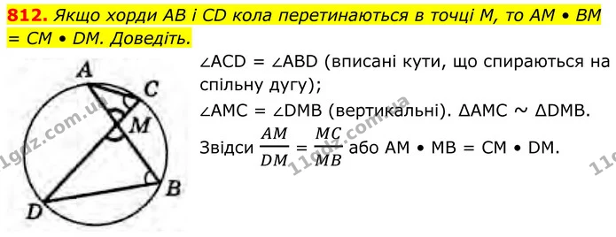 812. Якщо хорди AB і CD кола перетинаються в точці М, то AM • BM = CM • DM. Доведіть. — ГДЗ Геометрія 8 клас Бурда
