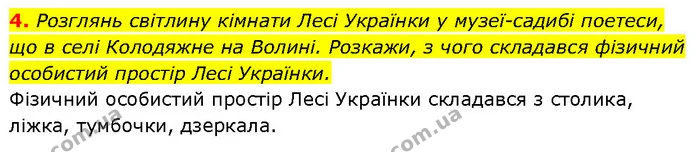 4. Розглянь світлину кімнати Лесі Українки у музеї-садибі поетеси, що в селі Колодяжне на Волині. Розкажи, з чого складався фізичний — ГДЗ Етика 6 клас Давидюк