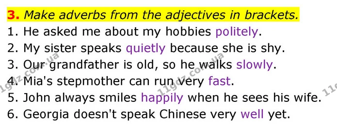 3. Make adverbs from the adjectives in brackets. — ГДЗ Англійська мова 6 клас Карпюк 2023
