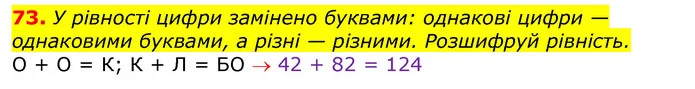 73. У рівності цифри замінено буквами: однакові цифри — однаковими буквами, а різні — різними. Розшифруй рівність. — ГДЗ Математика 3 клас Лишенко (1, 2 частина)